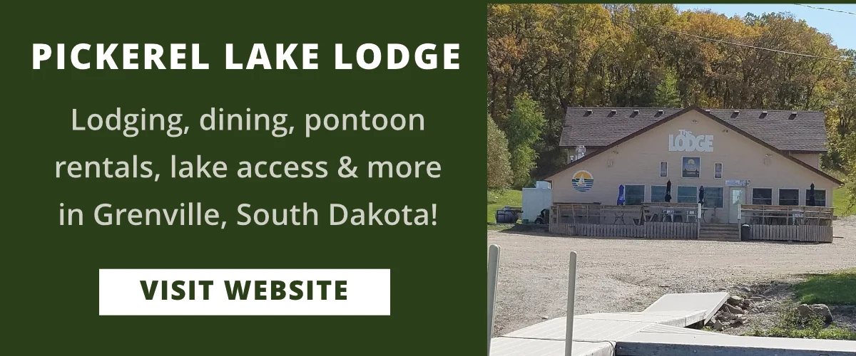 Pickerel Lake Lodge - Lodging, Dining, pontoon rentals, lake access, and more!  Grenville, SD.  Visit website.
